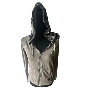 Victoria’s Secret Pink Beige Full-Zip Hoodie – Floral Print Hood, Size S